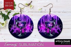 Neon Halloween Round Earrings, Cocktail Earrings Sublimation Product Image 1