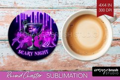 Neon Halloween Round Coaster - Cocktail Coaster Sublimation Product Image 1