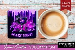 Neon Halloween Square Coaster - Cocktail Coaster Sublimation Product Image 1