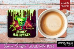Neon Halloween Square Coaster - Cocktail Coaster Sublimation Product Image 1
