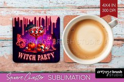 Neon Halloween Square Coaster - Cocktail Coaster Sublimation Product Image 1