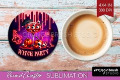 Neon Halloween Round Coaster - Cocktail Coaster Sublimation Product Image 1
