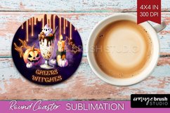 Neon Halloween Round Coaster - Cocktail Coaster Sublimation Product Image 1