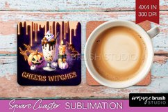 Neon Halloween Square Coaster - Cocktail Coaster Sublimation Product Image 1