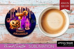Neon Halloween Round Coaster - Cocktail Coaster Sublimation Product Image 1