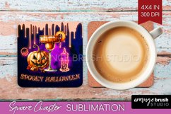 Neon Halloween Square Coaster - Cocktail Coaster Sublimation Product Image 1