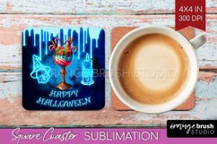 Neon Halloween Square Coaster - Cocktail Coaster Sublimation Product Image 1