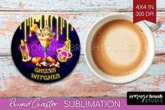 Neon Halloween Round Coaster - Cocktail Coaster Sublimation Product Image 1