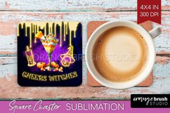 Neon Halloween Square Coaster - Cocktail Coaster Sublimation Product Image 1