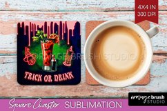 Neon Halloween Square Coaster - Cocktail Coaster Sublimation Product Image 1