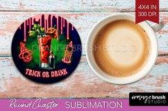 Neon Halloween Round Coaster - Cocktail Coaster Sublimation Product Image 1