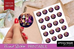 Neon Halloween Round Sticker - Cocktail Printable Stickers Product Image 1
