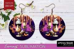 Neon Halloween Round Earrings, Cocktail Earrings Sublimation Product Image 1
