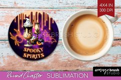 Neon Halloween Round Coaster - Cocktail Coaster Sublimation Product Image 1