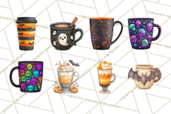 Halloween Coffee Cups Clipart PNG, Spooky Drink Mugs Product Image 3