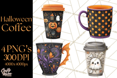 Halloween Coffee Cups Clipart PNG, Spooky Drink Mugs Product Image 1