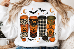 Halloween Coffee PNG, Spooky Pumpkin Cup Design Product Image 2