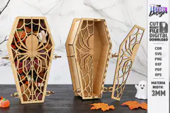 Wooden Halloween Coffin Candy Box Laser Cut | 3D Treat Box Product Image 1