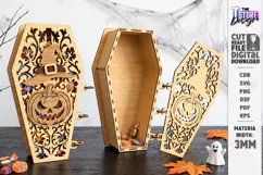 Wooden Halloween Coffin Candy Box Laser Cut | 3D Treat Box Product Image 1