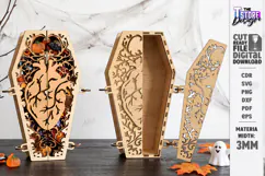 Wooden Halloween Coffin Candy Box Laser Cut | 3D Treat Box Product Image 1