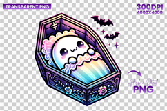 halloween coffin ghost png, sleeping ghost clipart, gothic halloween sublimation, cute ghost in coffin png, halloween sublimation clipart, kawaii halloween ghost design, cozy spooky ghost png, halloween coffin clipart, creepy cute ghost design, haunted ha