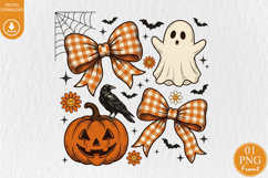Halloween Coquette Bow PNG, Cute Ghost Sublimation Product Image 1