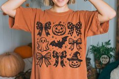 Halloween Coquette Bow PNG, Spooky Pumpkin Ghost design Product Image 1