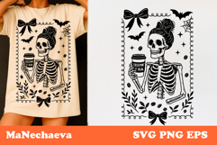Skeleton Coffee Clipart | Coquette Halloween Frame SVG Product Image 1