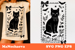 Coquette Halloween Frame SVG | Black Cat Clipart Product Image 1