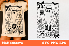 Coquette Halloween Frame SVG | Ghost with Coffee Clipart Product Image 1