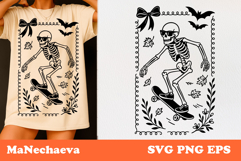 Coquette Halloween Frame SVG | Skater Skeleton Clipart Product Image 1