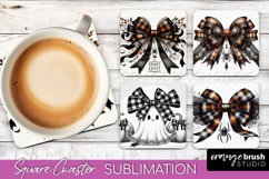 Halloween Coquette Bow Square Coaster Sublimation Product Image 1