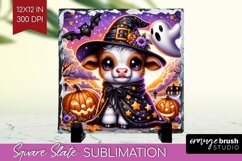 Halloween Cow Slate PNG - Cute Cow Square Slate Sublimation Product Image 1