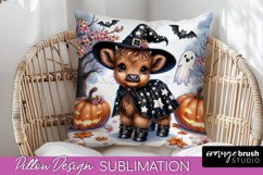 Highland Cow Pillow Cover, Cute Halloween Pillow Sublimation Product Image 1