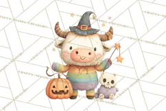 Halloween Highland Cow Clipart PNG, Cute Cow Png Product Image 4