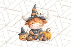 Halloween Highland Cow Clipart PNG, Cute Cow Png Product Image 5