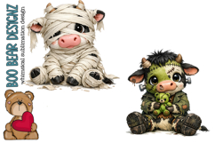 Halloween Mummy and Frankenstein Cow Clipart Product Image 1