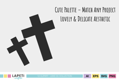 Two black cross silhouettes on light background, minimalist Halloween graphic with text about palette and clean delicate aesthetic.