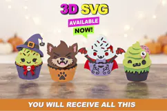 Spooky Halloween Monster Cupcakes 3D SVG File Product Image 1