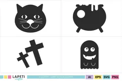Halloween SVG cut files with four spooky black illustrations