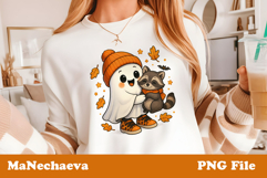 Cute Halloween Clipart | Ghost Hugging Raccoon Sublimation Product Image 1