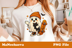 Cute Halloween Clipart | Ghost Cat Skateboard Sublimation Product Image 1