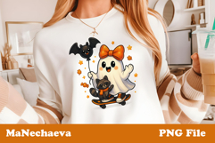 Cute Halloween Clipart | Ghost Raccoon Bat Skateboard PNG Product Image 1