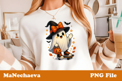 Cute Halloween Clipart | Ghost Witch Hat Skateboard PNG Product Image 1