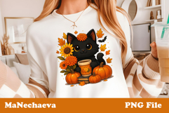Cute Halloween Clipart | Black Cat Flowers Pumpkin PNG Product Image 1