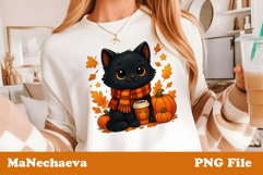 Cute Halloween Cat Clipart | Black Kitten with Scarf PNG Product Image 1