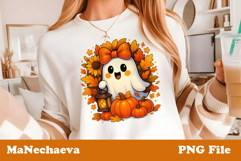 Cute Ghost with Lantern | Halloween Pumpkin Sublimation Product Image 1