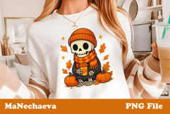Skeleton in Scarf with Coffee | Cozy Halloween Sublimation Product Image 1