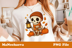 Halloween Skeleton Lantern Clipart | Cozy Autumn Coffee PNG Product Image 1
