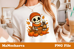 Halloween Skeleton in Basket Clipart | Autumn Lantern PNG Product Image 1